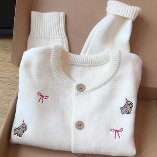 女秋冬新款 学院风小狗刺绣针织开衫 圆领软糯毛衣外穿 推荐 自留款