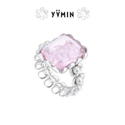 YVMIN尤目 水晶熊花边戒指小熊戒指设计师新年生日礼物新品