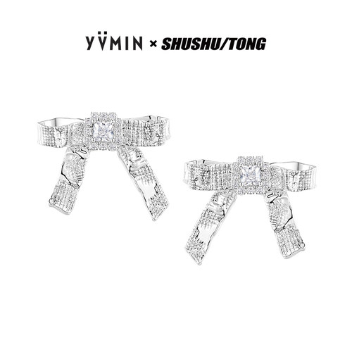 YVMIN尤目 x SHUSHUTONG 锡纸蝴蝶结钻饰耳钉耳环生日礼物
