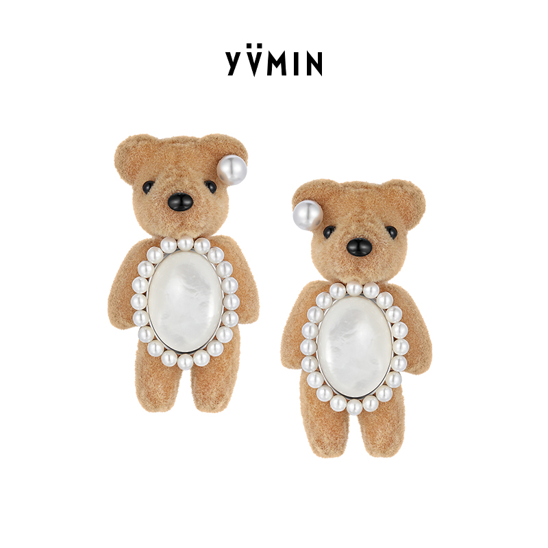 YVMIN尤目植绒小熊珍珠耳钉