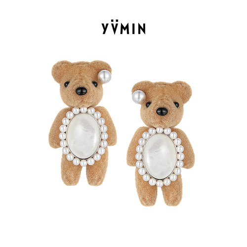 YVMIN尤目植绒小熊珍珠耳钉