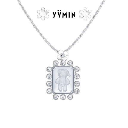 YVMIN尤目水晶熊宝石边吊坠小熊项链设计师新年生日礼物新品