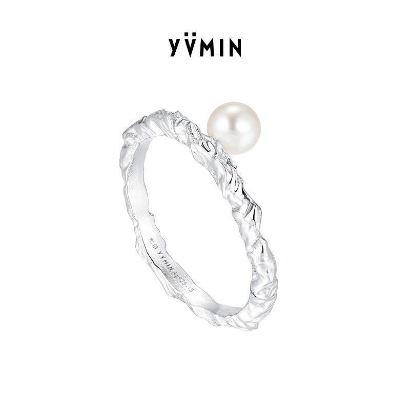 YVMIN尤目 糖纸925银素圈戒指镶嵌单颗珍珠生日礼物