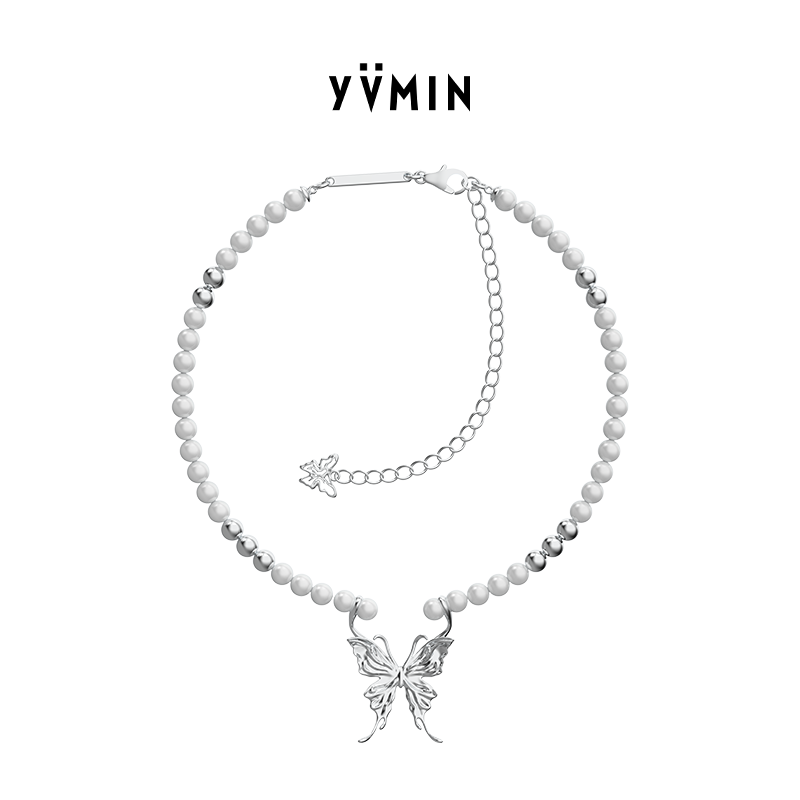 YVMIN尤目珍珠金属珠蝴蝶项链