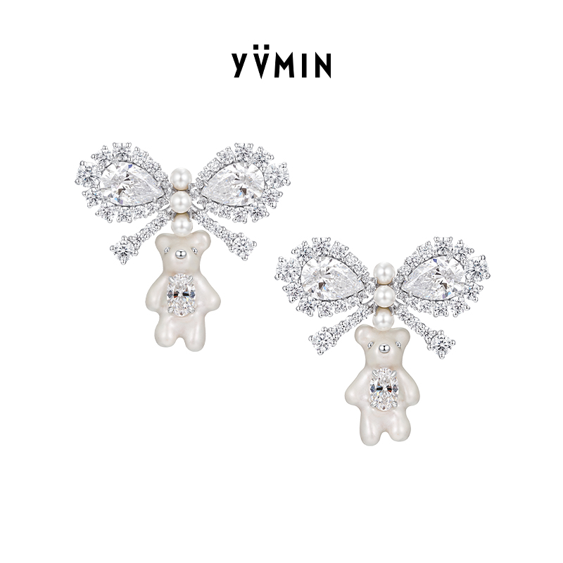 YVMIN尤目 宝石蝴蝶结珠光小熊耳钉耳饰设计师生日礼物新品