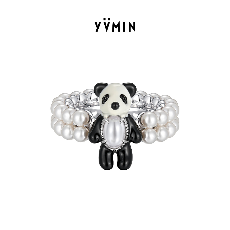 YVMIN尤目 春夏系列 珐琅mini熊猫双层戒指生日礼物
