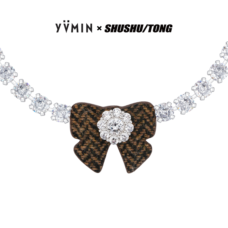 YVMIN尤目xSHUSHUTONG布料蝴蝶结宝石项链choker毛衣链女生日礼物