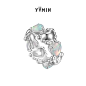 YVMIN尤目 甜食系列 爱心欧泊花环S925银戒指情人节生日礼物