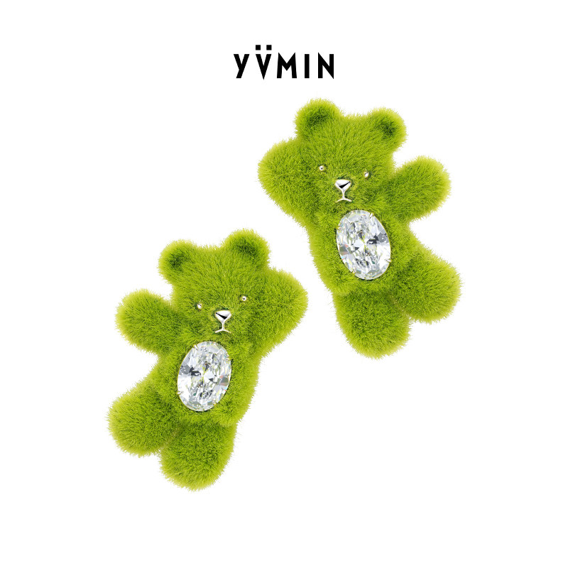 YVMIN尤目 草地招手小熊发卡宝石发夹边夹生日礼物可爱发饰新品