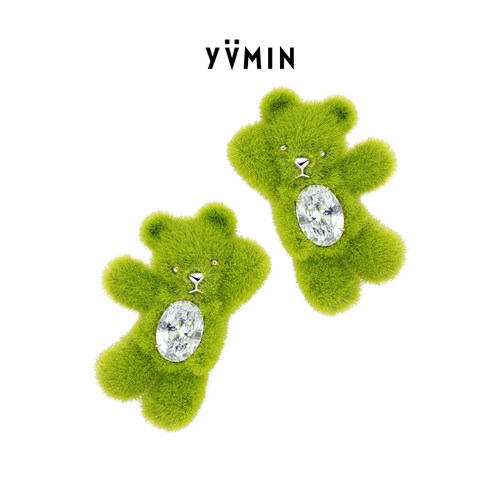 YVMIN尤目 草地招手小熊发卡宝石发夹边夹生日礼物可爱发饰新品