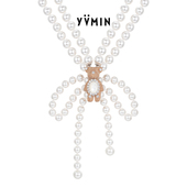 YVMIN尤目 木质小熊天然贝母蝴蝶结项链设计师款 情人节生日礼物