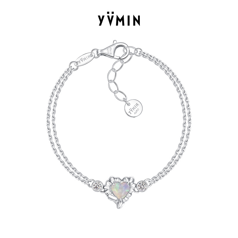 YVMIN尤目 爱心欧泊立方氧化锆双层手链银手链生日礼物