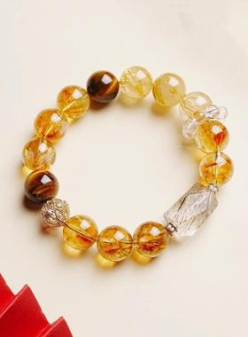 招财天然黄水晶手链黑金超随型手串金发晶手镯女款轻奢高级感礼物