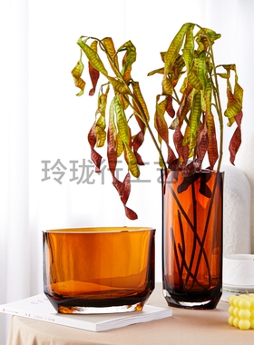 玲珑行轻奢玻璃上海餐桌扁瓶花瓶