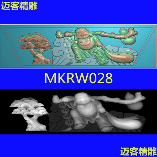 钱袋佛精雕图弥勒佛浮雕灰度图横梁钱袋佛长寿佛浮雕图横梁