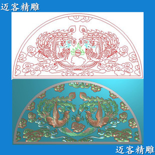 双凤碑帽精雕图墓碑碑头浮雕灰度图文泰线雕双凤线条