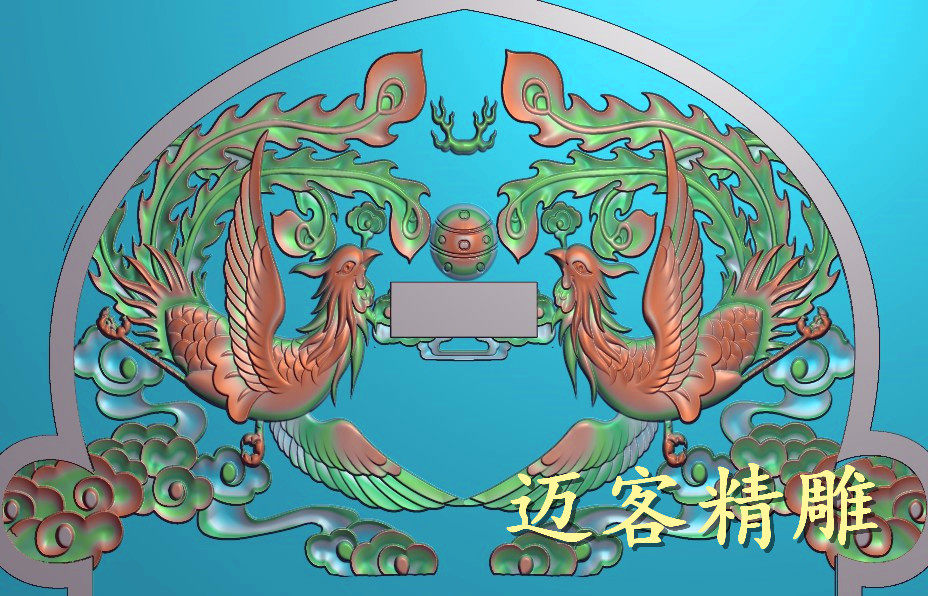 龙凤碑头精雕图浮雕灰度图墓碑碑帽双凤碑头