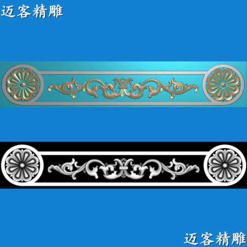 洋花精雕图横版浮雕灰度图洋花木雕横梁