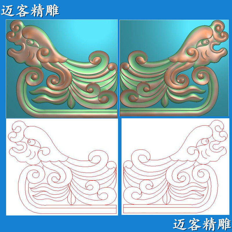 墓碑龙耳朵精雕图边翘角龙浮雕灰度图边鼓线雕矢量图石雕带线