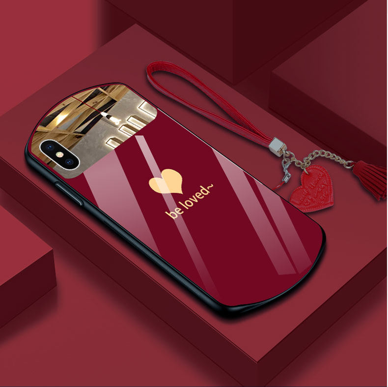 苹果x手机壳玻璃女款补妆镜面iphonexs保护套苹果XR新酒红色爱心苹果xsmax弧形壳网红送流苏挂绳创意时尚椭圆,3C数码配件,手机保护套/壳,淘宝优惠券,粉丝福利购,淘宝优惠卷
