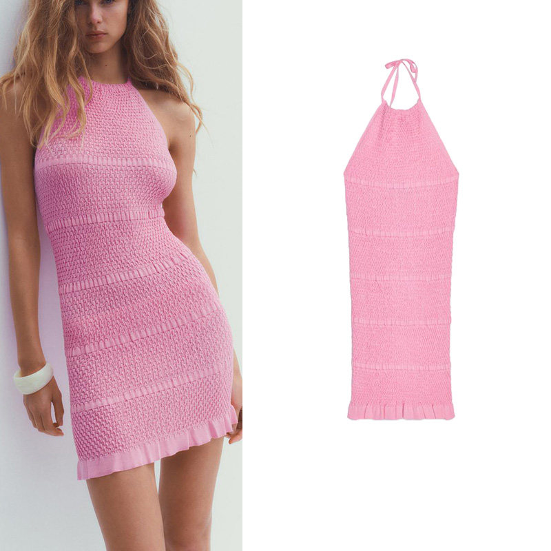 summer New products Women's wear French Lamination decorate knitting Hanging neck collar Minimalism Sleeveless Dress   2653007