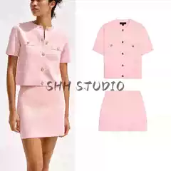 Short-Sleeved Simple and Stylish Knitted Jacket 1822022 Knitted Minimalist Versatile Elegant Mini Skirt 1822023