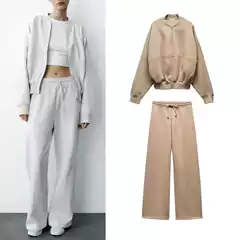Autumn and Winter Zip-Up Bomber Jacket Style Sweatshirt 3199802 Loose High-Waisted Velvet Pants 3199803