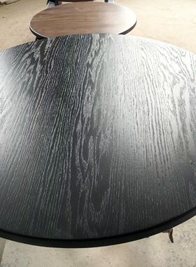 北美白蜡木黑色圆形桌面40cm厚实木转盘餐桌茶桌