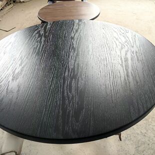 北美白蜡木黑色圆形桌面40cm厚实木转盘餐桌茶桌