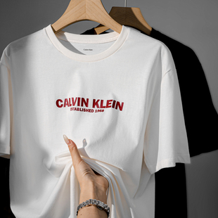 美版正品 Calvin Klein时尚印花LOGO短袖T恤男女款宽松圆领半袖潮