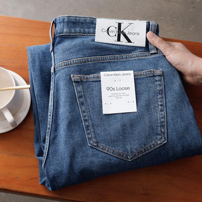 CK男款直筒宽松90S工装牛仔裤潮