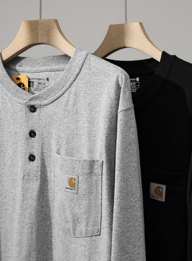 Carhartt K128卡哈特T恤休闲工装纯棉宽松口袋美潮纽扣亨利领长袖