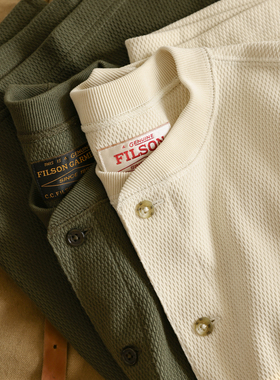 Filson美式重磅12oz华夫格亨利领针织T恤男士复古保暖长绒棉长袖