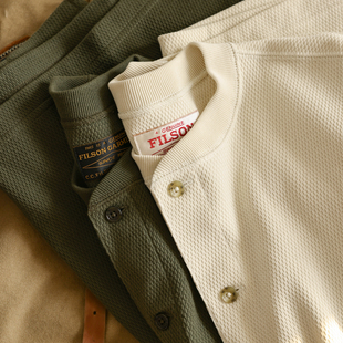 Filson美式重磅12oz华夫格亨利领针织T恤男士复古保暖长绒棉长袖