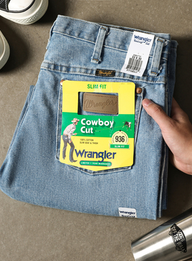 Wrangler威格936美式西部牛仔风高腰修身牛仔裤男士复古水洗长裤