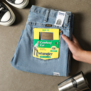 Wrangler威格936美式西部牛仔风高腰修身牛仔裤男士复古水洗长裤