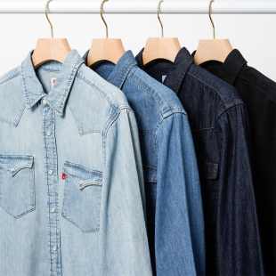 宽松长袖 男士 黑色衬衣春秋潮牌外套 Levis李维斯牛仔衬衫 美国正品