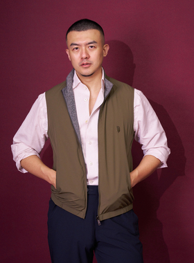 双面有钳马甲两面穿薄外套春秋休闲口袋拉链男纯色AllenXie艾伦谢