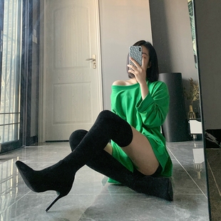 巨显大长腿！辣到飞起的靴子！尖头细跟过膝长靴显瘦真皮瘦瘦靴