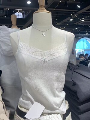 Brandy BM新款V领背心吊带蕾丝褶皱修身显瘦短款上衣纯欲辣妹夏季