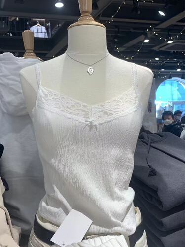 Brandy BM新款V领背心吊带蕾丝褶皱修身显瘦短款上衣纯欲辣妹夏季