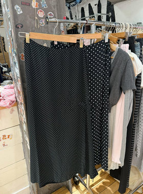 bm黑色波点半身裙中长款a字裙女
