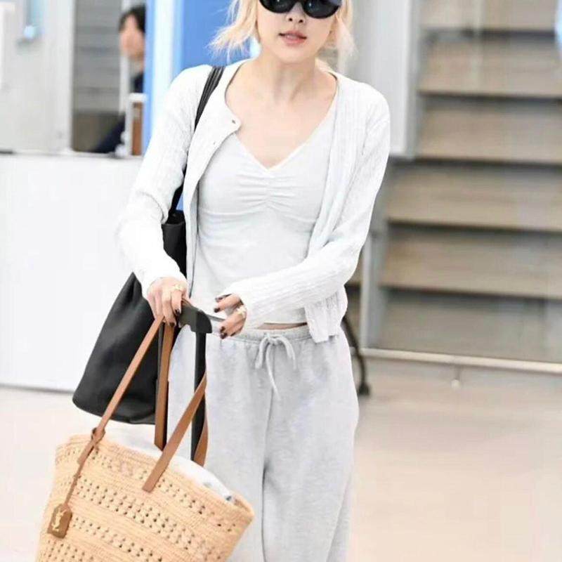 BM官网早秋rose同款灰色针织开衫薄外套女bm百搭纯色毛衣短款上衣