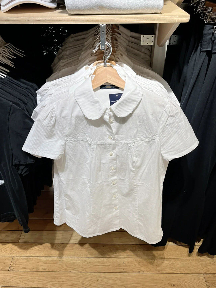 BM官网新款甜美娃娃领可爱清新衬衣上衣女bm内搭花边领纽扣白衬衫