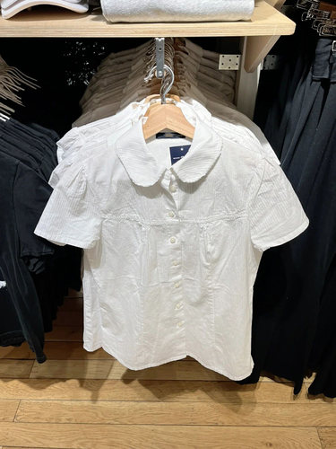 BM官网新款甜美娃娃领可爱清新衬衣上衣女bm内搭花边领纽扣白衬衫