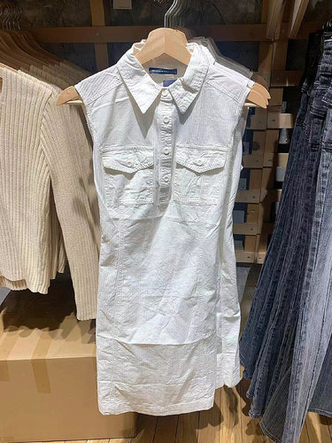 欧美风A字裙纯棉纯色衬衣裙