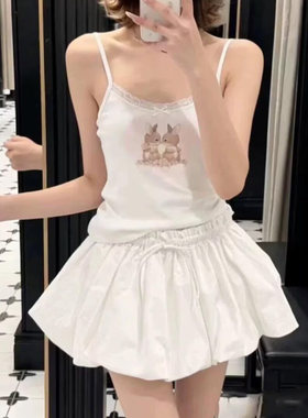 bm可爱小兔子印花吊带背心上衣女