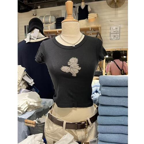 Brandy BM官网新款Cherub系列天使印花短袖上衣女纯棉修身高腰T恤