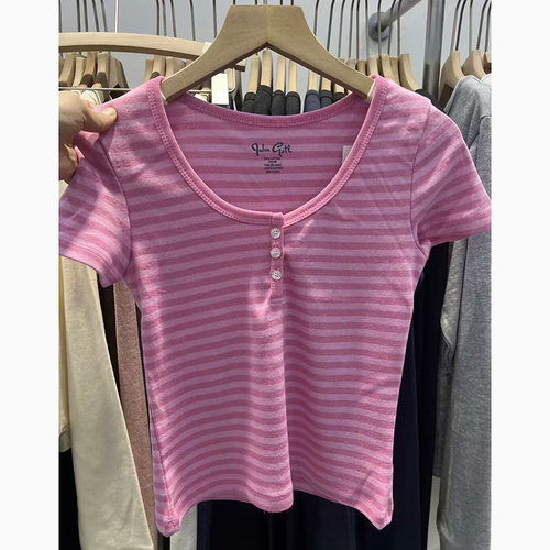 BM美式条纹百搭显瘦短袖T恤女