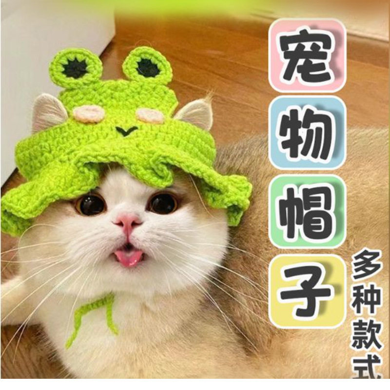 猫咪咪头套狗狗宠物猫装饰品可爱春田花花手工编织英短猫帽子包邮